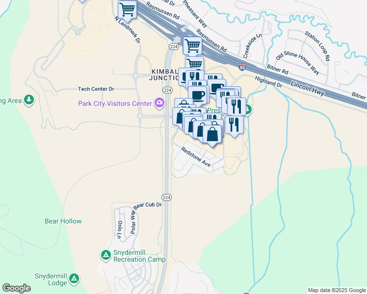 map of restaurants, bars, coffee shops, grocery stores, and more near 1669 Redstone Avenue in Park City
