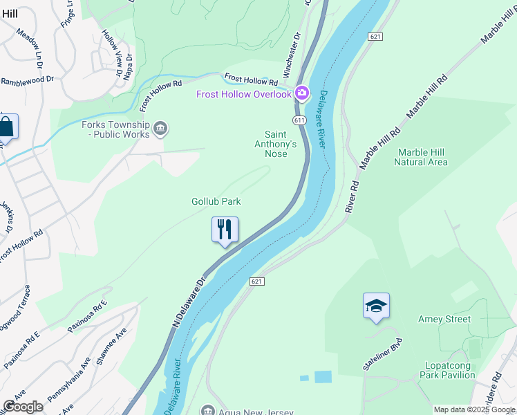 map of restaurants, bars, coffee shops, grocery stores, and more near 1770 North Delaware Drive in Easton