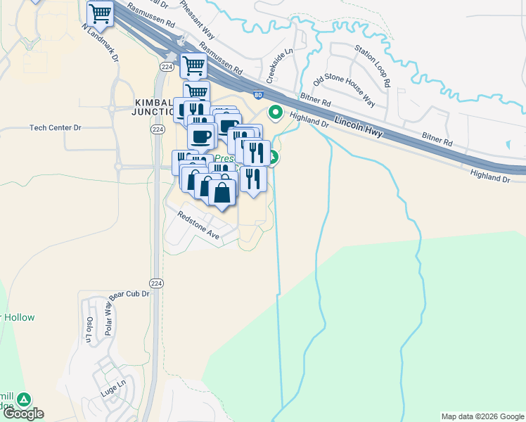 map of restaurants, bars, coffee shops, grocery stores, and more near 6169 Park Lane South in Park City