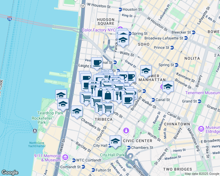 map of restaurants, bars, coffee shops, grocery stores, and more near in New York