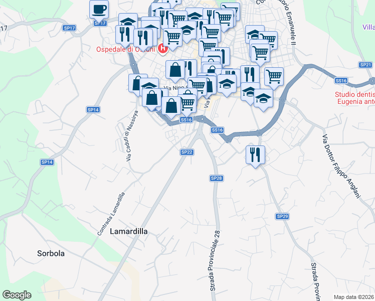 map of restaurants, bars, coffee shops, grocery stores, and more near 192 Via Papa Giovanni XXIII in Provincia di Brindisi