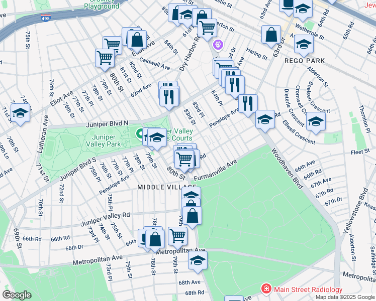 map of restaurants, bars, coffee shops, grocery stores, and more near in Queens
