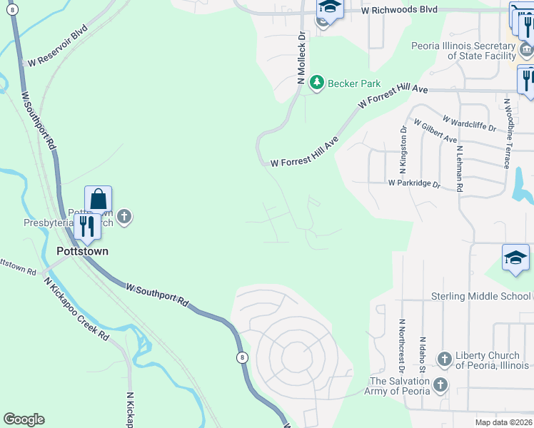 map of restaurants, bars, coffee shops, grocery stores, and more near 3604 West Marengo Drive in Peoria