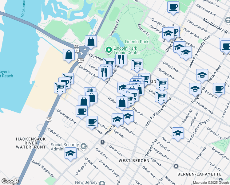 map of restaurants, bars, coffee shops, grocery stores, and more near 238 Clendenny Avenue in Jersey City