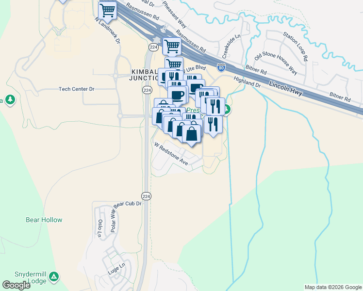 map of restaurants, bars, coffee shops, grocery stores, and more near 1646 Fox Hollow Lane in Park City