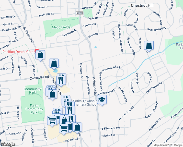 map of restaurants, bars, coffee shops, grocery stores, and more near 2004 Richmond Road in Easton