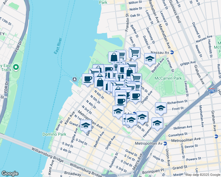 map of restaurants, bars, coffee shops, grocery stores, and more near 8791 Wythe Avenue in Brooklyn