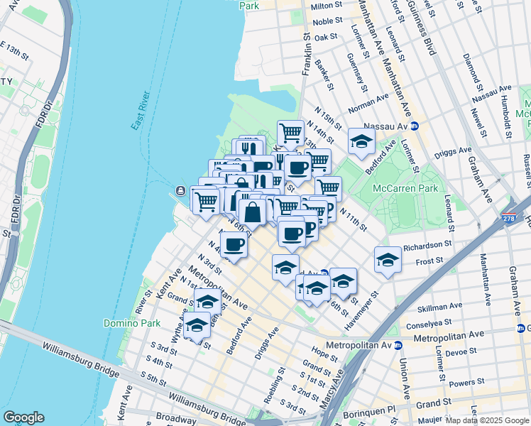 map of restaurants, bars, coffee shops, grocery stores, and more near in Brooklyn