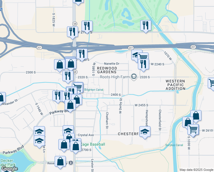 map of restaurants, bars, coffee shops, grocery stores, and more near 2362 South 1480 West in Salt Lake City