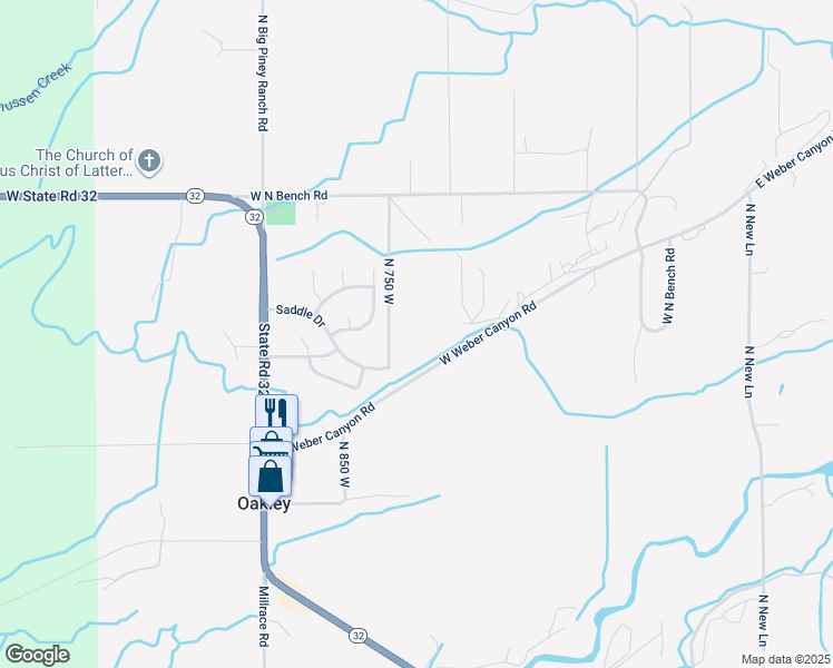map of restaurants, bars, coffee shops, grocery stores, and more near 5224 North 750 West in Oakley