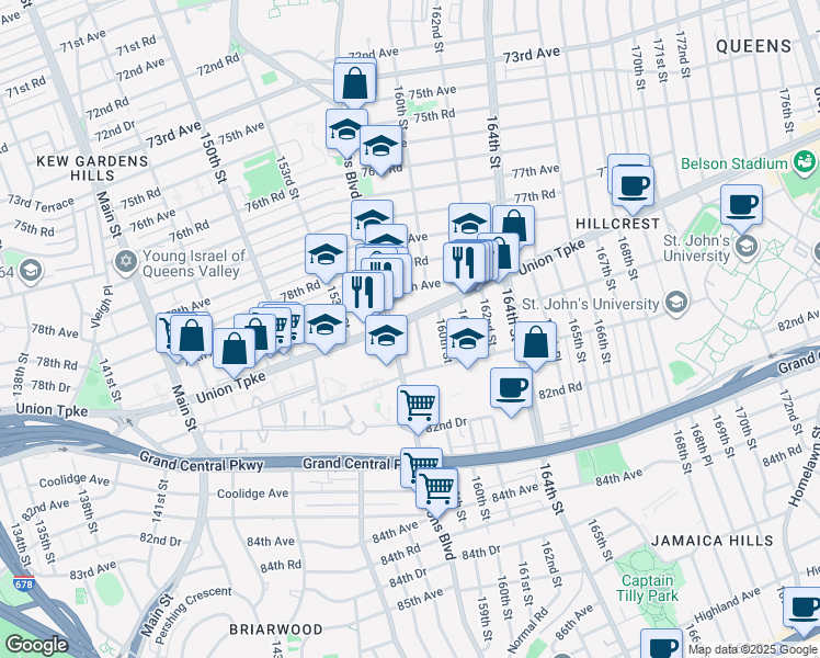 map of restaurants, bars, coffee shops, grocery stores, and more near in Queens