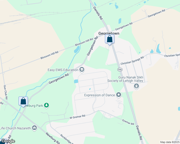 map of restaurants, bars, coffee shops, grocery stores, and more near 4315 Beech Drive in Nazareth
