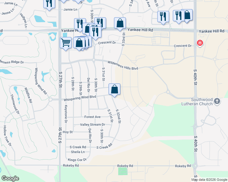 map of restaurants, bars, coffee shops, grocery stores, and more near 9240 South 32nd Street in Lincoln