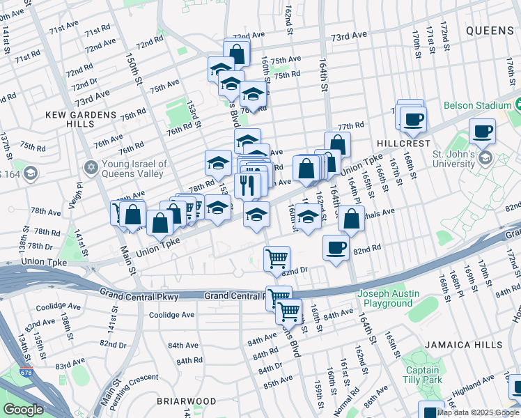 map of restaurants, bars, coffee shops, grocery stores, and more near in Queens