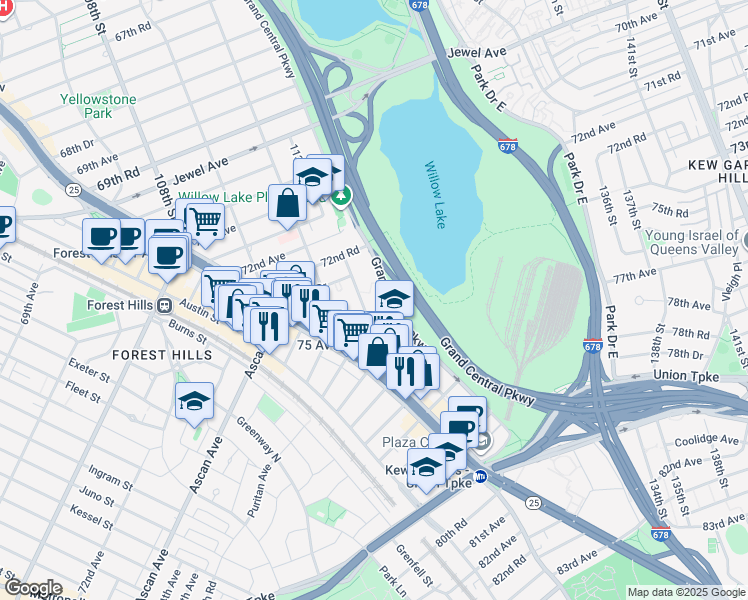 map of restaurants, bars, coffee shops, grocery stores, and more near in Queens