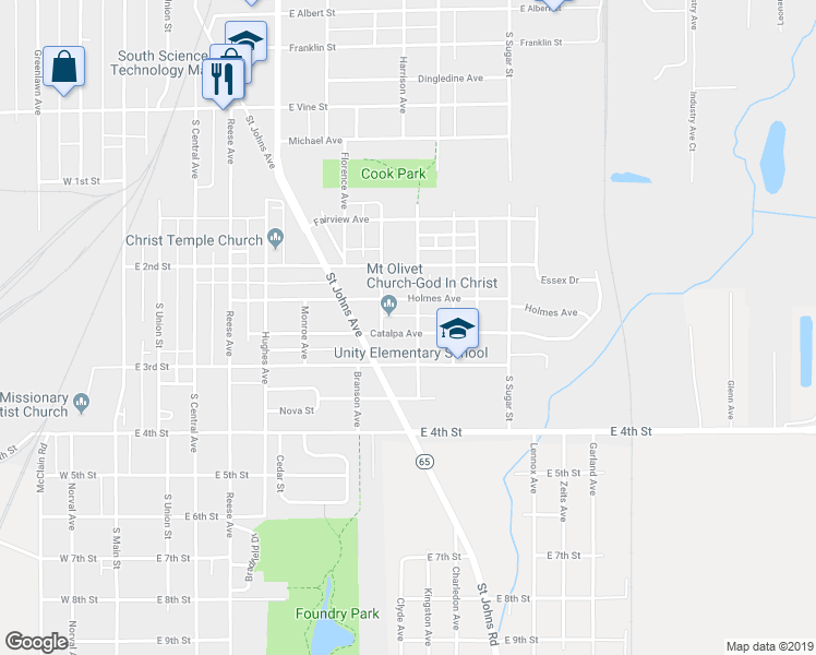 map of restaurants, bars, coffee shops, grocery stores, and more near 712 Holmes Avenue in Lima