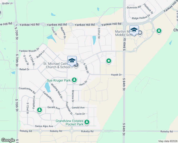 map of restaurants, bars, coffee shops, grocery stores, and more near 9105 Baybrook Circle in Lincoln
