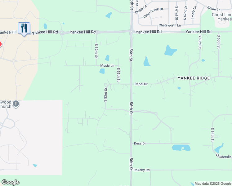 map of restaurants, bars, coffee shops, grocery stores, and more near 5401 Rebel Drive in Lincoln