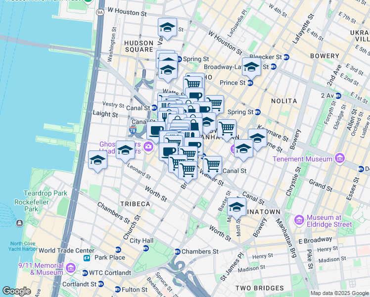 map of restaurants, bars, coffee shops, grocery stores, and more near 37 Lispenard Street in New York