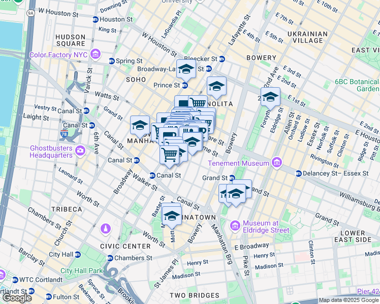 map of restaurants, bars, coffee shops, grocery stores, and more near in New York