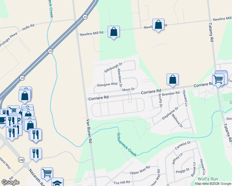 map of restaurants, bars, coffee shops, grocery stores, and more near 74 Moor Drive in Easton