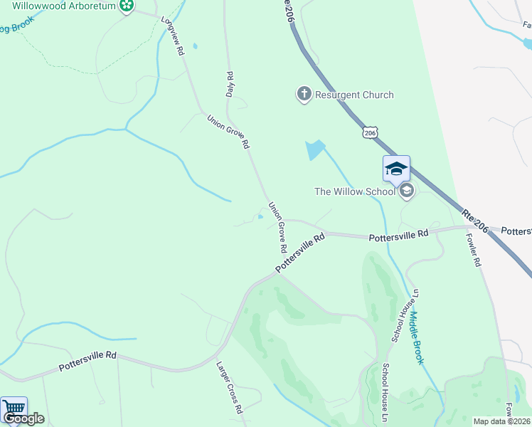 map of restaurants, bars, coffee shops, grocery stores, and more near 100 Union Grove Road in Far Hills