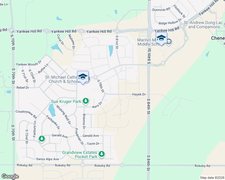 map of restaurants, bars, coffee shops, grocery stores, and more near 9105 Baybrook Circle in Lincoln
