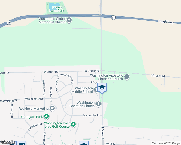 map of restaurants, bars, coffee shops, grocery stores, and more near 138-202 West Cruger Road in Washington