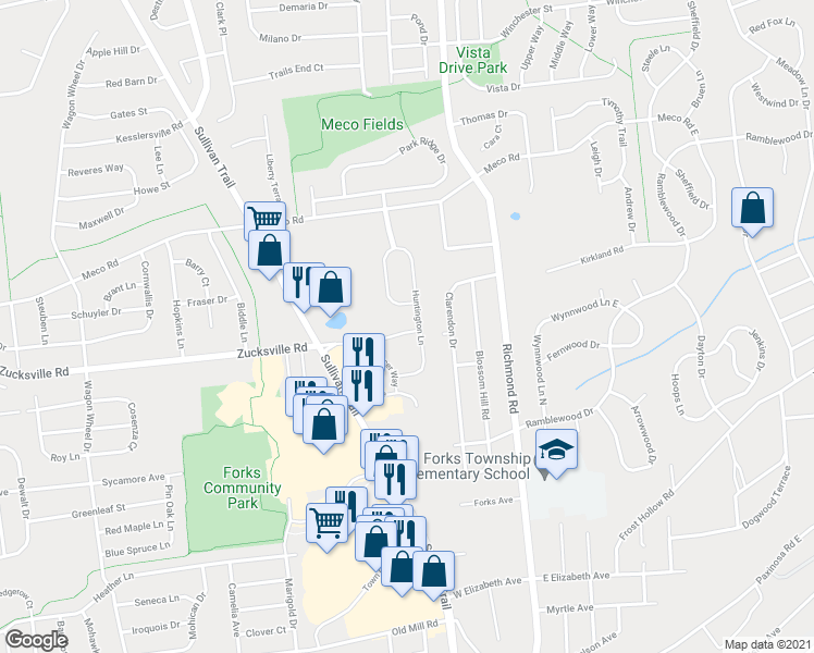 map of restaurants, bars, coffee shops, grocery stores, and more near 215 Paterson Walk in Easton