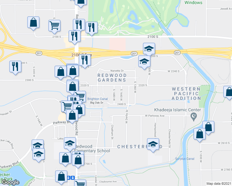 map of restaurants, bars, coffee shops, grocery stores, and more near 2336 South 1440 West in West Valley City