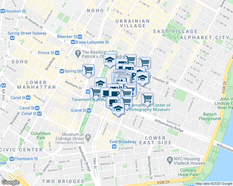 map of restaurants, bars, coffee shops, grocery stores, and more near in New York