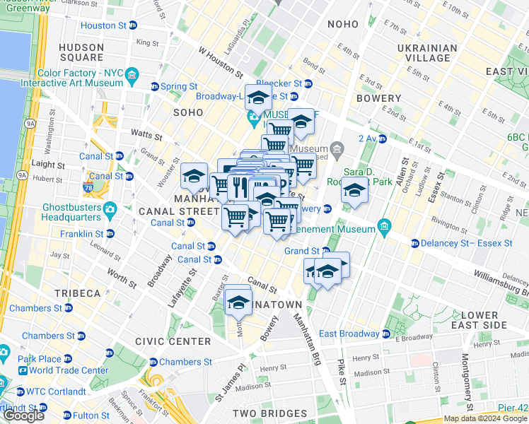 map of restaurants, bars, coffee shops, grocery stores, and more near in New York