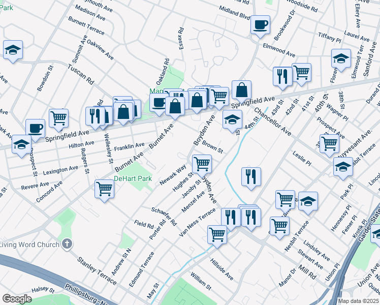 map of restaurants, bars, coffee shops, grocery stores, and more near 326 Boyden Avenue in Maplewood