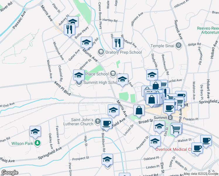 map of restaurants, bars, coffee shops, grocery stores, and more near 6 Edgar Street in Summit
