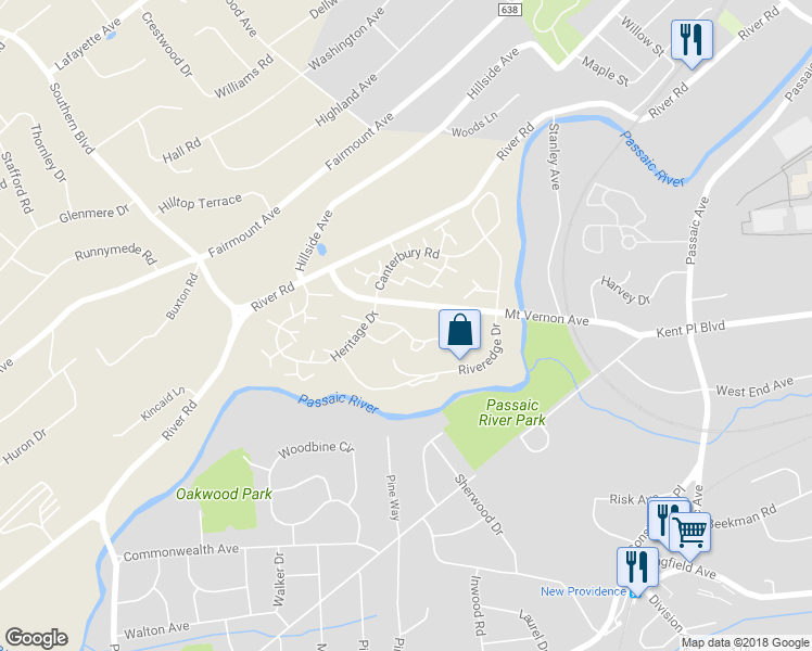 map of restaurants, bars, coffee shops, grocery stores, and more near 4G Terrace Drive in Chatham Township