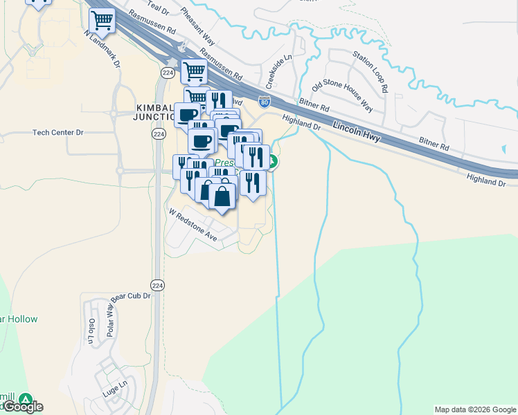 map of restaurants, bars, coffee shops, grocery stores, and more near 6169 Park Lane South in Park City