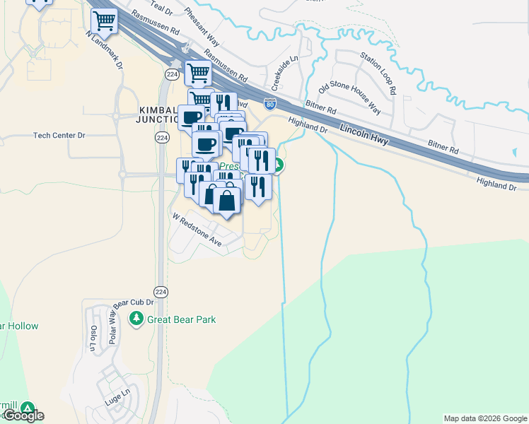 map of restaurants, bars, coffee shops, grocery stores, and more near in Snyderville