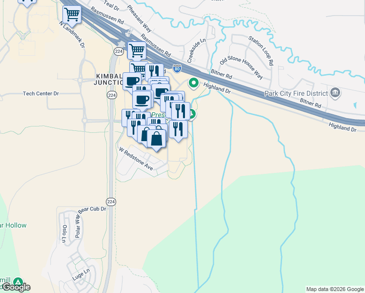 map of restaurants, bars, coffee shops, grocery stores, and more near 6169 Park Lane South in Park City