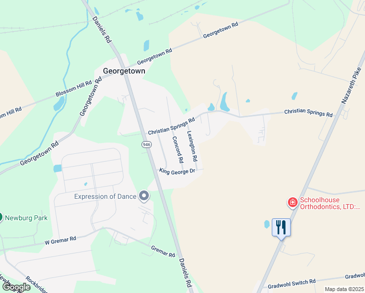 map of restaurants, bars, coffee shops, grocery stores, and more near 704 Concord Road in Nazareth