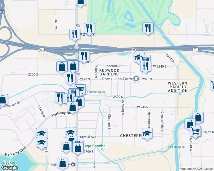 map of restaurants, bars, coffee shops, grocery stores, and more near 1505 2320 South in West Valley City