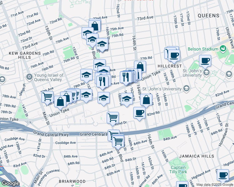 map of restaurants, bars, coffee shops, grocery stores, and more near in Queens
