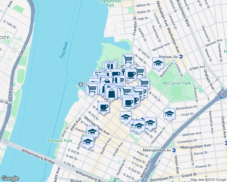 map of restaurants, bars, coffee shops, grocery stores, and more near in Brooklyn