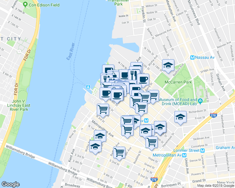 map of restaurants, bars, coffee shops, grocery stores, and more near in Brooklyn