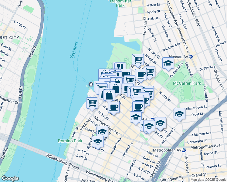 map of restaurants, bars, coffee shops, grocery stores, and more near in Brooklyn