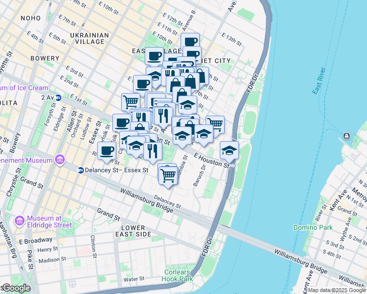 map of restaurants, bars, coffee shops, grocery stores, and more near in New York