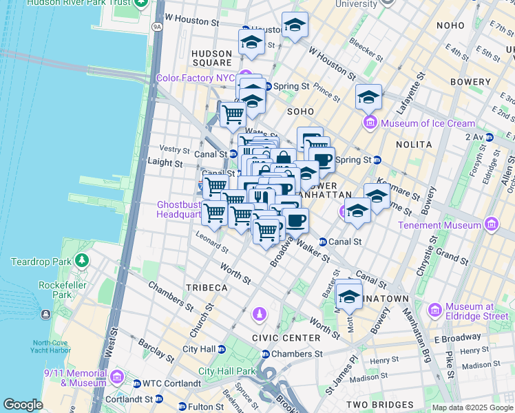 map of restaurants, bars, coffee shops, grocery stores, and more near in New York