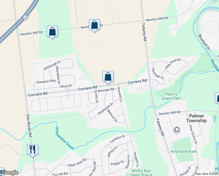 map of restaurants, bars, coffee shops, grocery stores, and more near 2210 Corriere Road in Easton