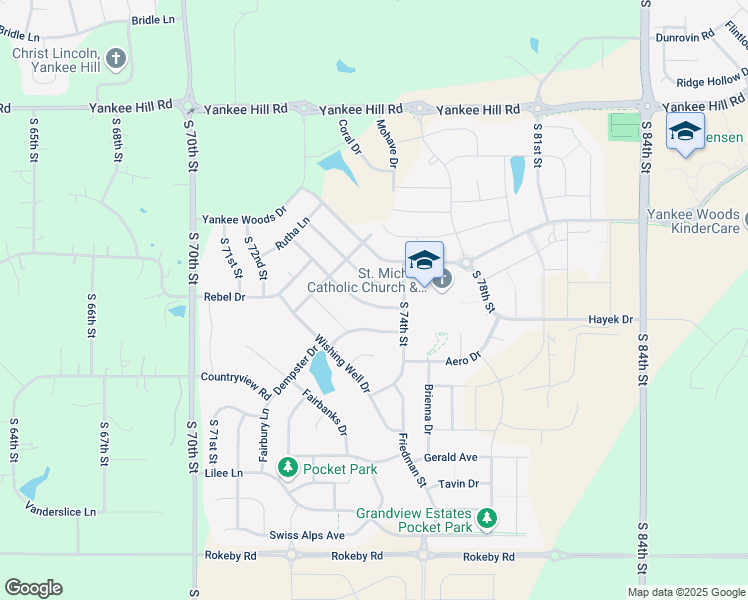 map of restaurants, bars, coffee shops, grocery stores, and more near 7361 Rachel Road in Lincoln