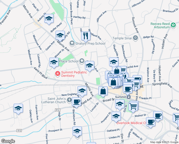 map of restaurants, bars, coffee shops, grocery stores, and more near 42 Norwood Avenue in Summit