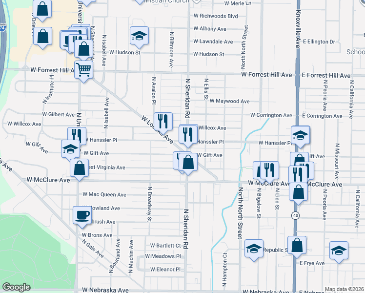 map of restaurants, bars, coffee shops, grocery stores, and more near 707 West Hanssler Place in Peoria